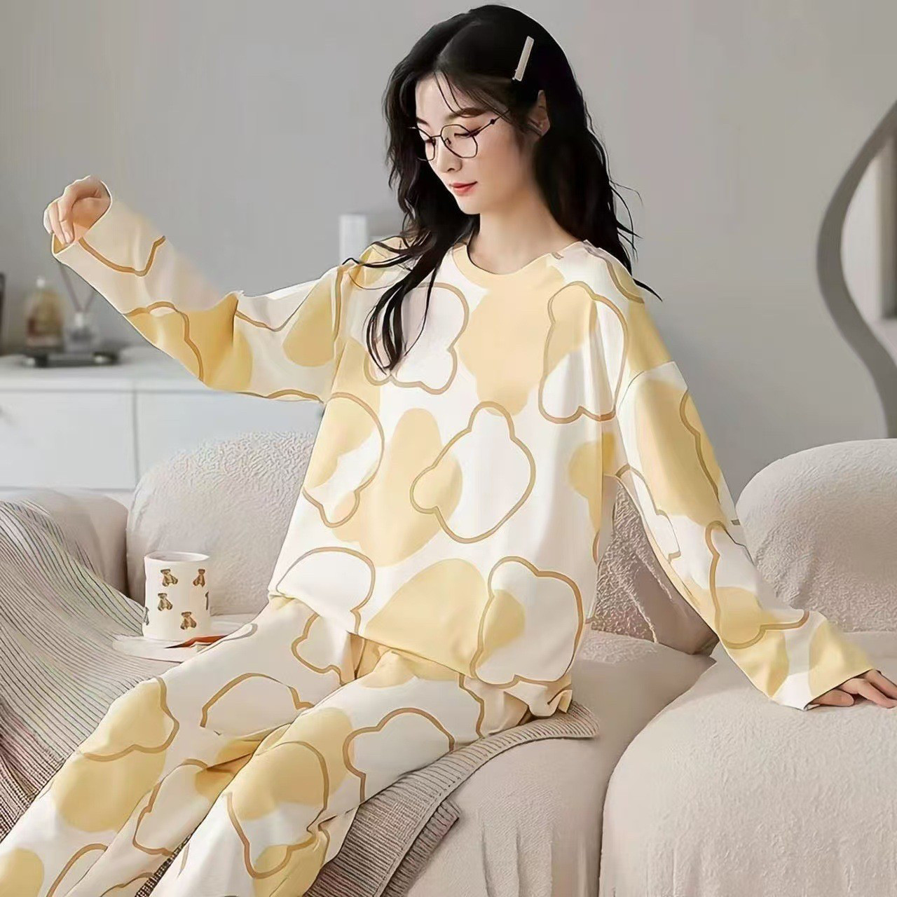 春秋冬妈妈中年中老年套装肥加大码女宽松睡衣长袖家居服纯棉圆领