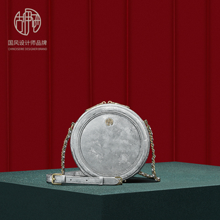 古伊西女包复古牛皮小圆包高档圆饼包绒面包包个性冬季新款古装包