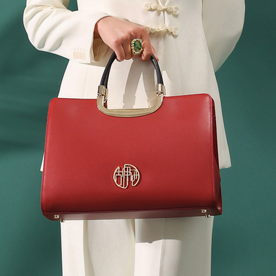 古伊西正红色新娘包大气时尚手提包结婚放红包的大包真牛皮妈妈包