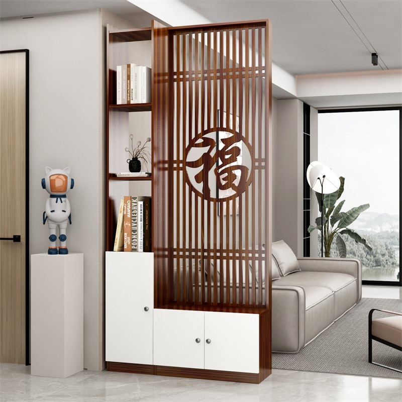 现代客厅门厅屏风隔断新中式玄关柜鞋柜一体入户装饰镂空置物架酒
