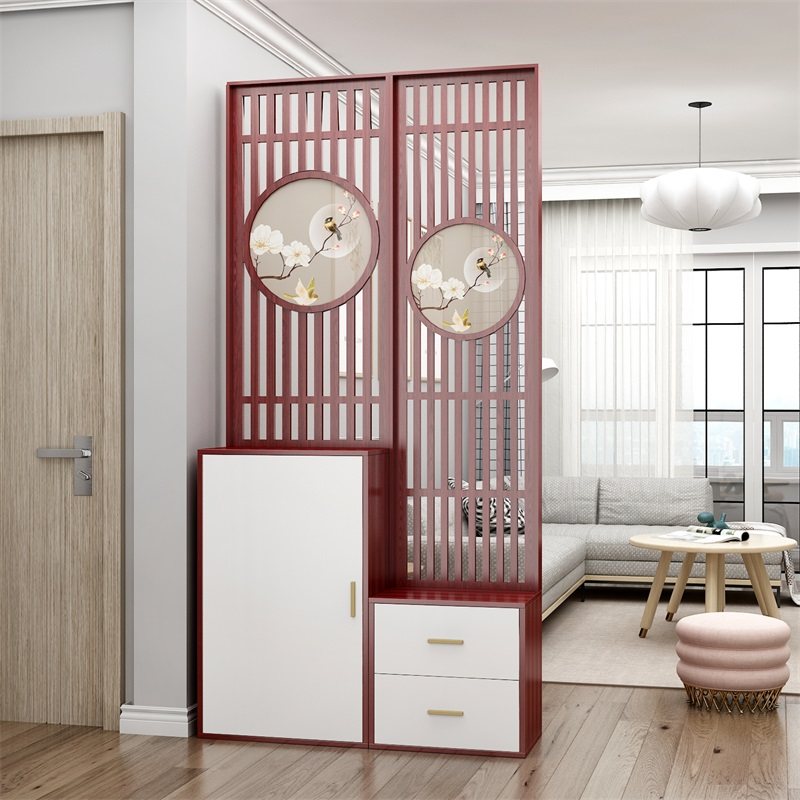 现代客厅门厅屏风隔断新中式玄关柜鞋柜一体入户装饰镂空置物架酒