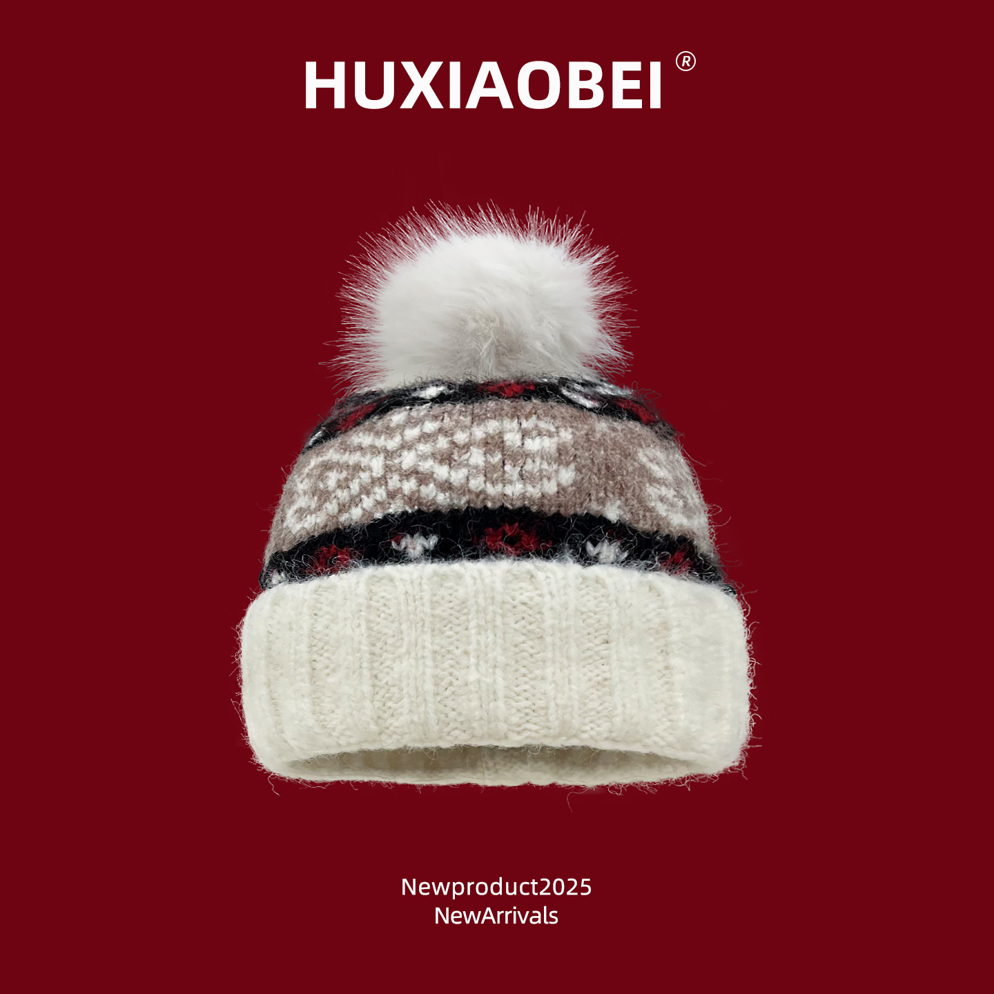 费尔岛提花加厚加绒毛球针织帽