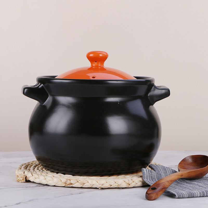 敏杨黑釉砂锅炖锅陶瓷家用耐高温明火天然气煲汤5.5L彩盖砂锅汤煲