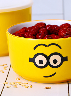 小黄人 密封带盖陶瓷保鲜碗微波炉便当饭盒泡面碗