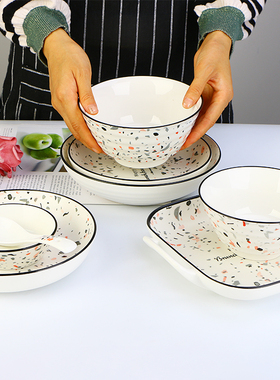 敏杨碗碟套装 家用碗盘餐具韩版ins风陶瓷汤碗面碗旗舰店甜蜜时光