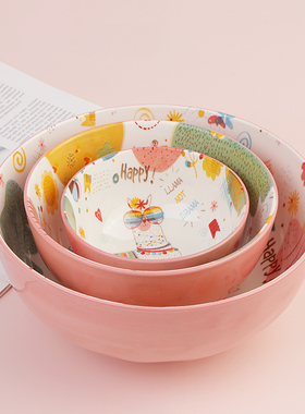 敏杨日式陶瓷碗羊驼碗少女心米饭碗家用学生餐具组合碗碟套装汤碗