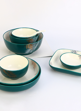 敏杨碗碟套装 家用碗盘餐具韩版ins风陶瓷汤碗面碗旗舰店轻奢墨羽