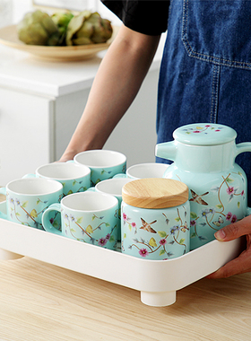 敏杨简约花鸟陶瓷功夫茶杯家用耐高温咖啡杯送礼盒花鸟纹茶具套装