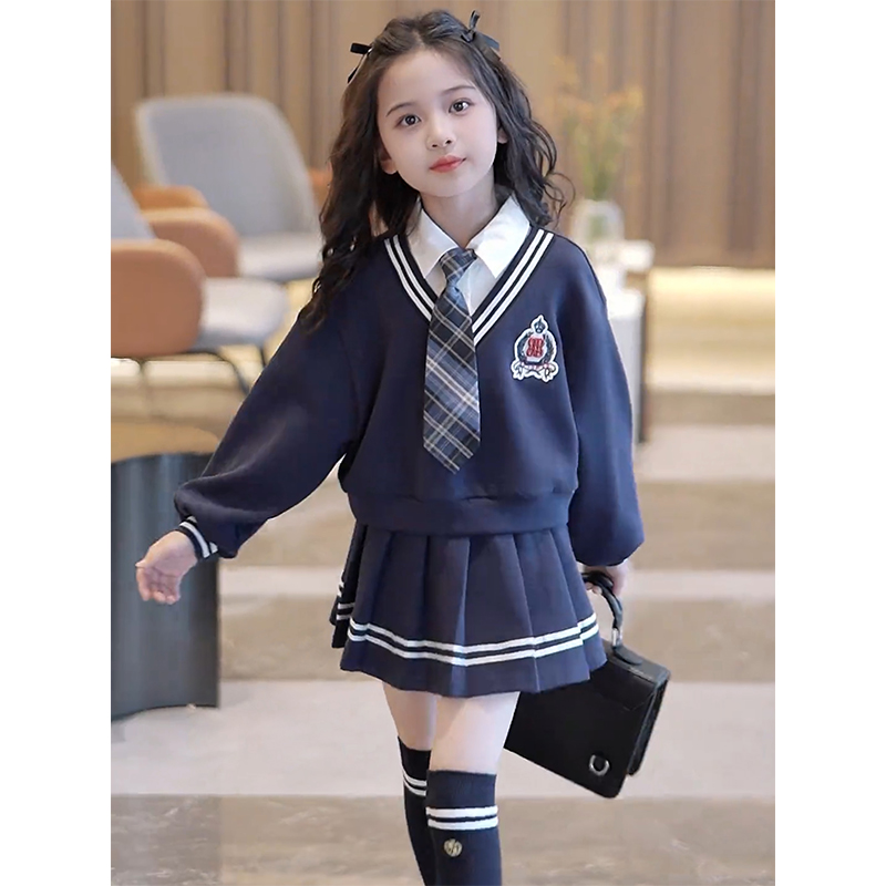 女童秋装连衣裙2025新款儿童百褶裙套装女孩春秋款学院风jk制服裙