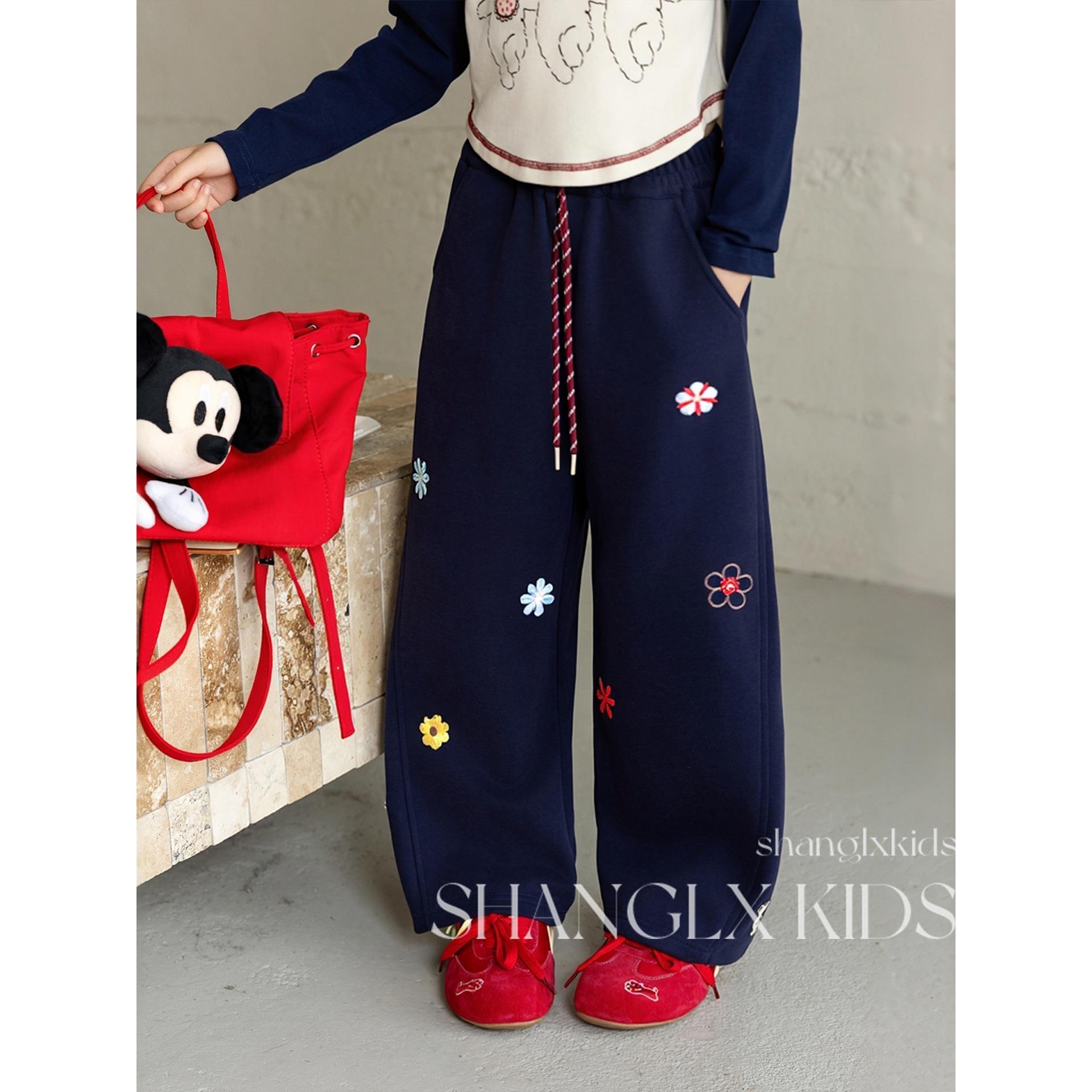 女童独特超好看裤子2025秋季新款儿童运动卫裤女孩大童弯刀阔腿裤