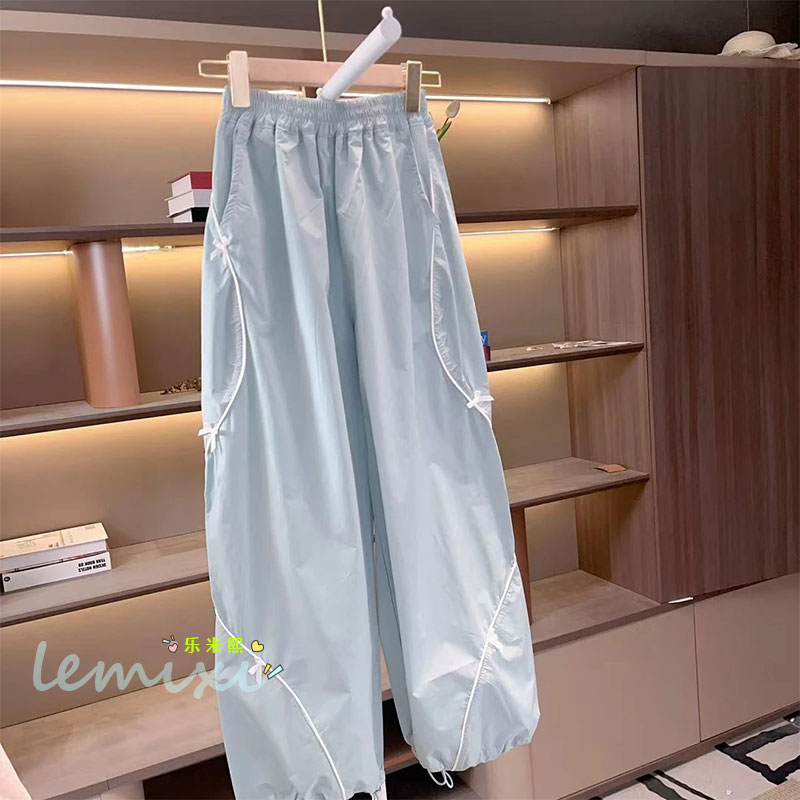 女童蝴蝶结速干裤2025夏款中大童初中生女孩伞兵裤冲锋裤阔腿裤子