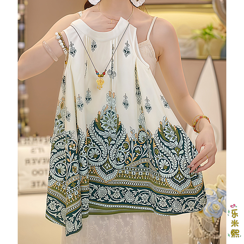 女童碎花无袖连衣裙2025夏季新款超薄背心裙度假风海边沙滩裙洋气