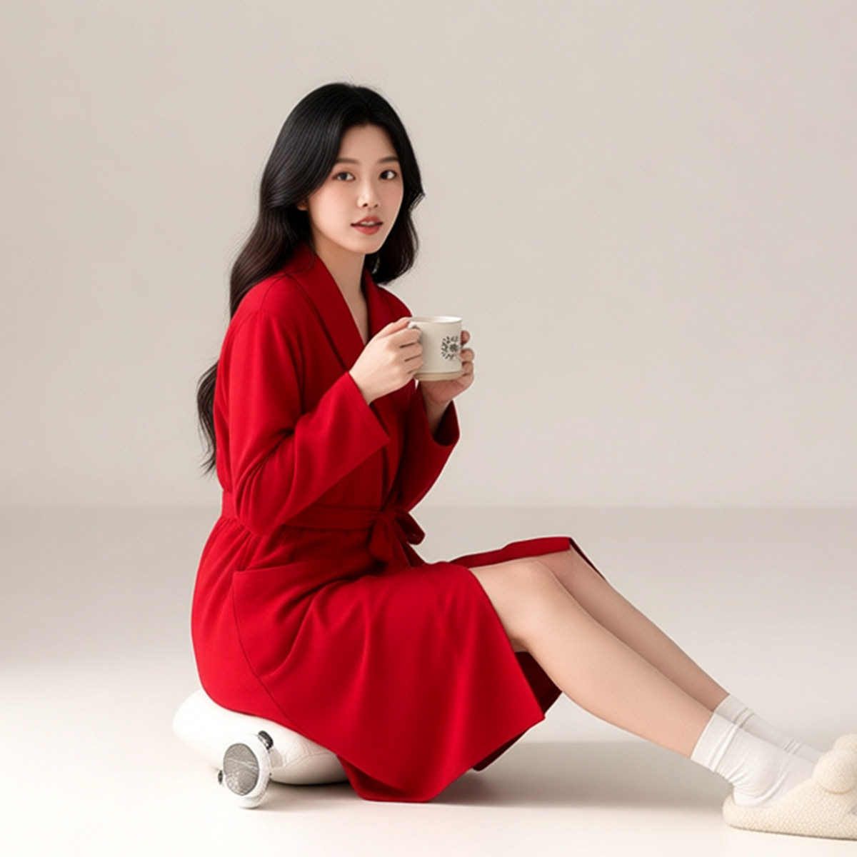 绮瑞睡衣女士春秋季长袖纯棉睡袍浴袍春夏女款新婚红色本命年睡裙