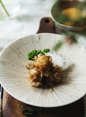 日本进口千段十草深盘菜盘手工陶瓷餐具日式家用意面盘