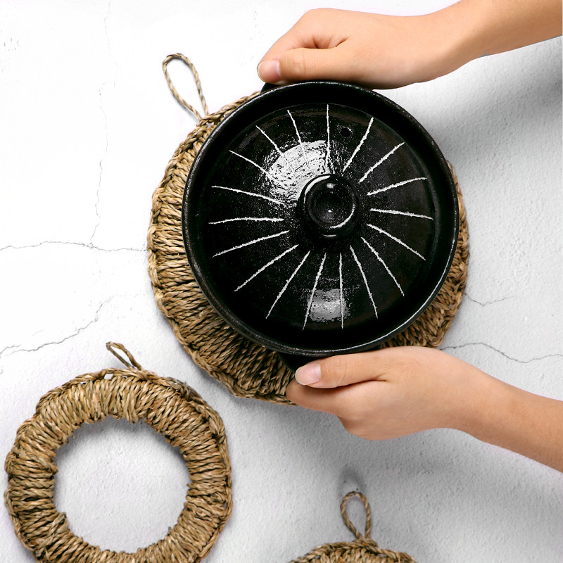 文艺防烫锅垫。100%越南海草 纯手工编制隔热垫餐桌锅垫 可悬挂