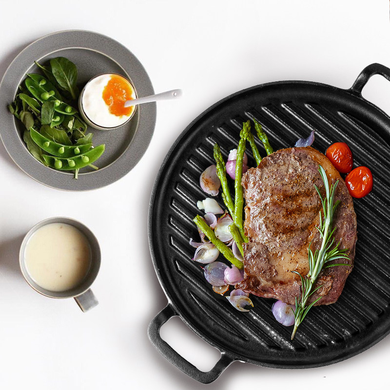 德国gunter进口牛排牛扒煎锅条纹 无涂层铸铁锅不粘锅 电磁炉明火