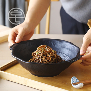 【直火陶器】日本万古烧大号双耳家用陶瓷汤碗日式拉面碗家用盛汤