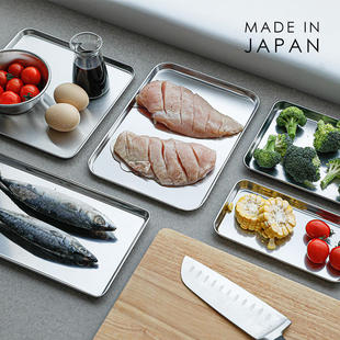 日本进口食品级不锈钢托盘长方形水杯小托盘 解冻盘 火锅备餐盘