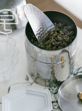 日本制进口相泽工坊锤目纹手工不锈钢18-8茶叶罐双层密封罐茶则