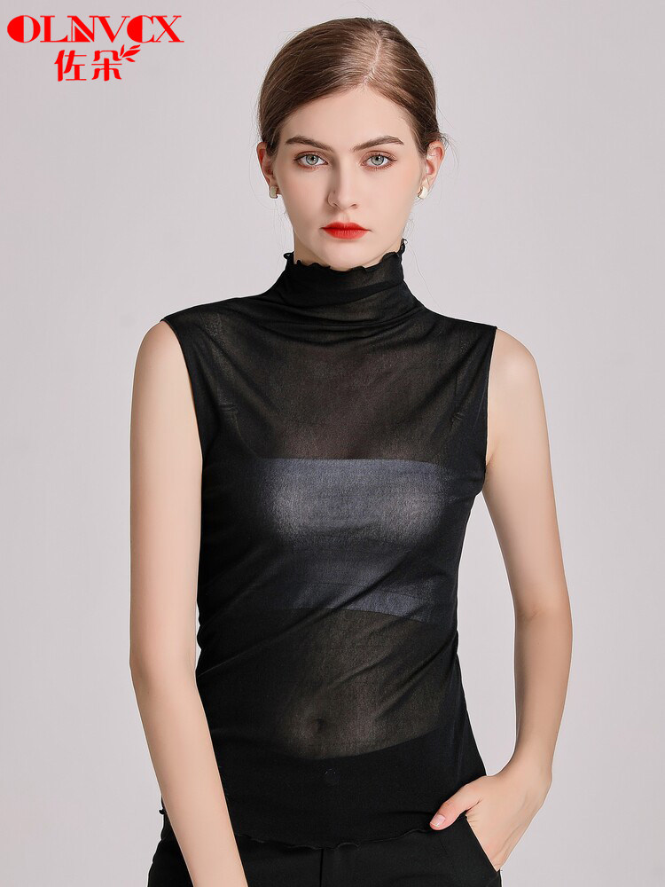 2021 NEW FAKE COLLAR CHILDRENS WILD FAKE HIGH PILE COLLAR SPRING AUTUMN AND WINTER MESH INNER SLEEVELESS SLIM SLIM TOP