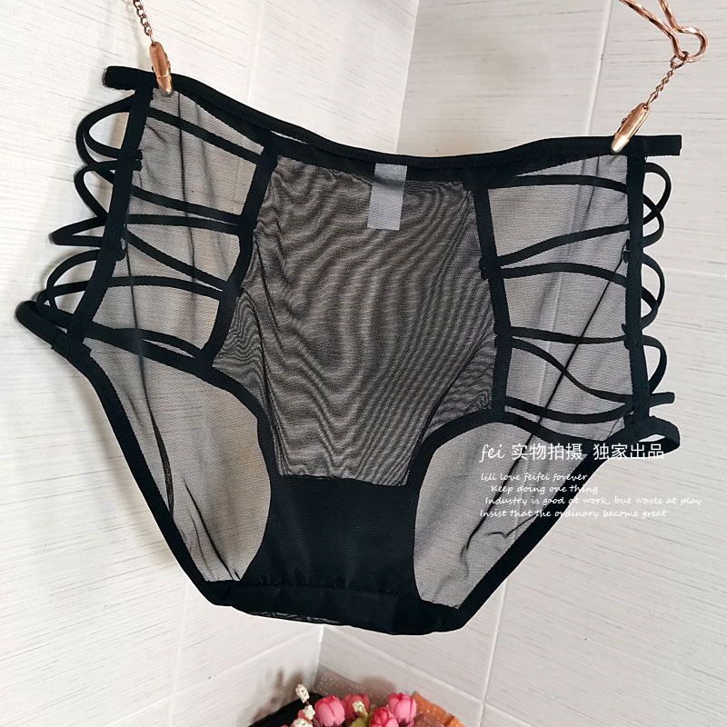 中高腰高弹豹纹印花细带交叉镂空网纱性感女士内裤透明网纱三角裤,女士内衣/男士内衣/家居服,女三角裤,淘宝优惠券,粉丝福利购,淘宝优惠卷