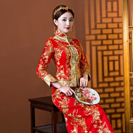 敬酒服红色秀禾服新娘2024新款结婚旗袍礼服冬天加厚保暖长袖冬季