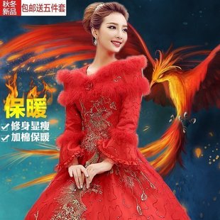 红色齐地加厚大码 长袖 新娘结婚秋冬款 2025新款 保暖冬天女 婚纱冬季