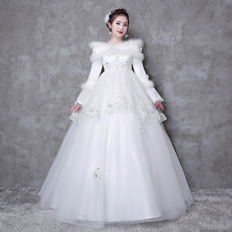 孕妇婚纱遮孕肚冬季2025新款新娘结婚礼服高腰加厚保暖长袖秋冬款