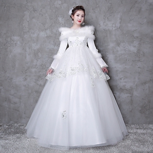 秋冬款 新娘结婚礼服高腰加厚保暖长袖 2025新款 孕妇婚纱遮孕肚冬季