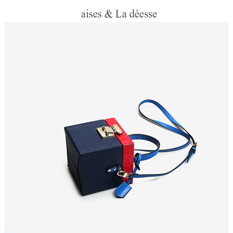 撞色 2019春季新款女包盒子包女士小包锁扣小箱子包单肩斜挎