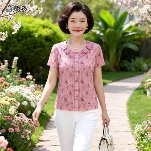 雪琳儿专柜正品新品中年女夏装台湾纱短袖T恤时尚气质妈妈小衬衫