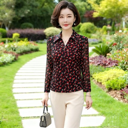 锦依罗专柜正品新品中年女夏装台湾纱短袖T恤时尚气质妈妈小衬衫