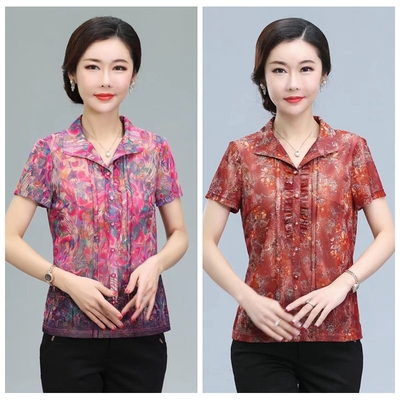 雪琳儿台湾纱中老年女妈妈衫夏装
