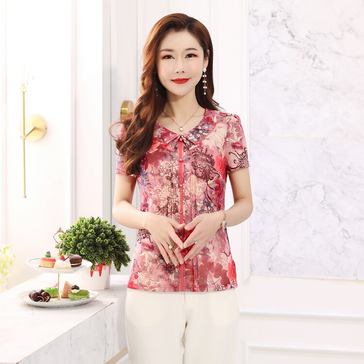 雪琳儿台湾纱母亲节礼物中年妈妈装夏装短袖T恤洋气质中老年女装