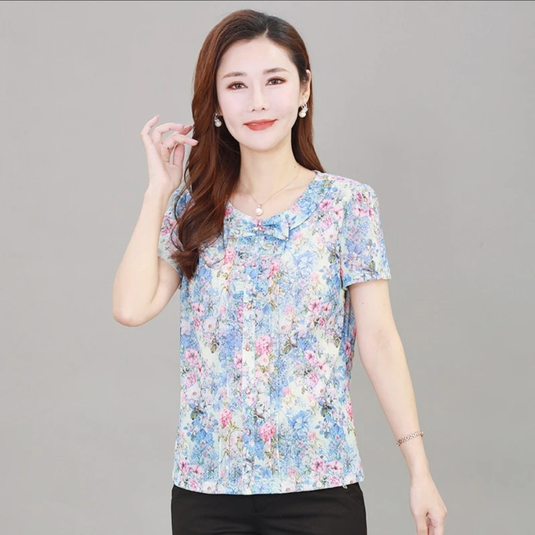 雪琳儿专柜正品新品时尚气质妈妈夏装小衫中年女装台湾纱短袖T恤