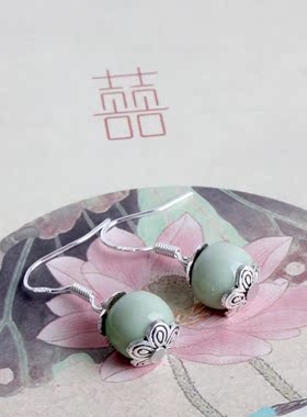 新潮流时尚陶瓷果绿色气质个性少女心简约复古型百搭森系耳环