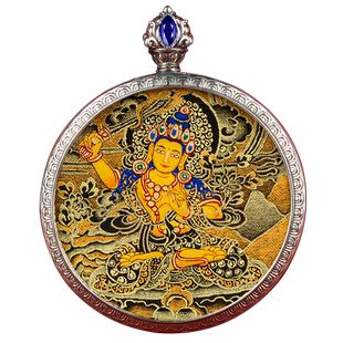 吉祥唐卡西藏热贡纯手绘唐卡项链吊坠嘎乌盒扎基拉姆文殊黄财神