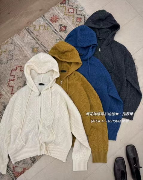 2025冬季新款韩版时尚百搭显瘦连帽羊毛针织开衫女毛衣