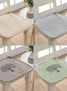 马蹄形椅子垫子夏天办公室坐垫薄棉麻餐桌椅垫带绑带透气家用薄款