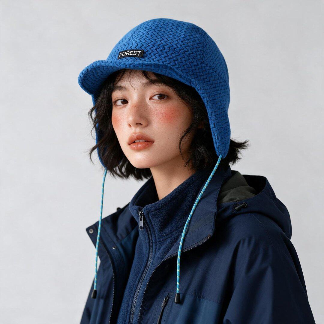 2026新款系带飞行帽女秋冬加厚护耳防风保暖菱格波纹毛绒护耳帽