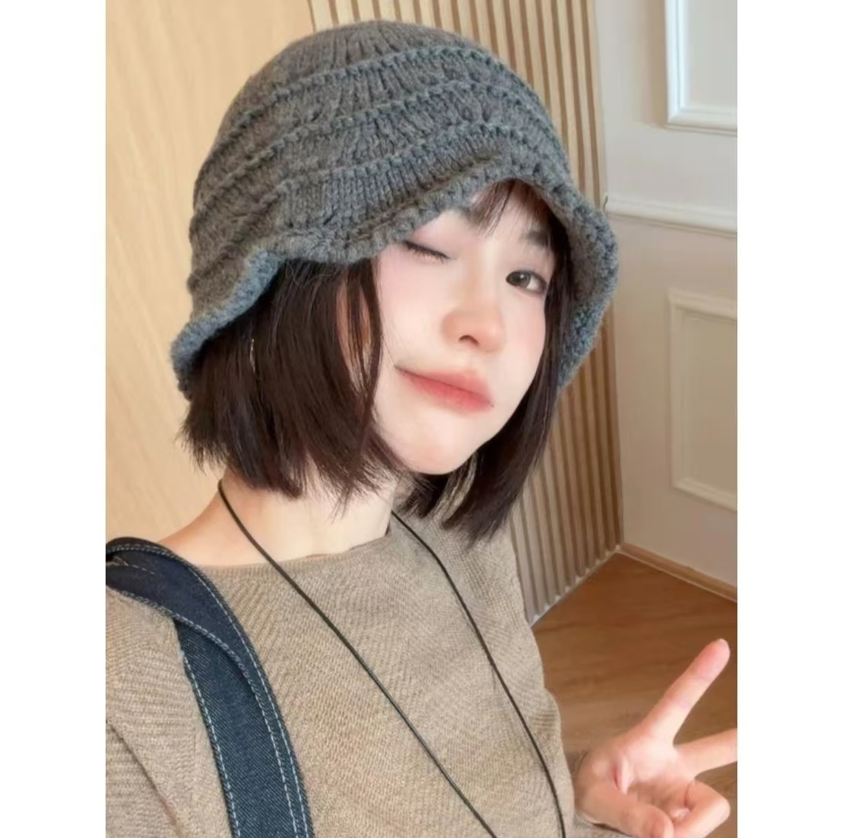 韩系镂空羊毛混纺毛线帽女秋冬花边柔软显脸小针织盆帽潮冷帽子