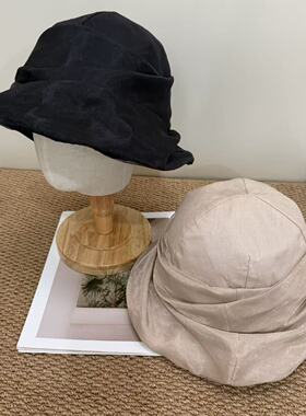 精品日系亚麻透气渔夫帽女春夏薄款遮阳盆帽百搭防紫外线防晒帽子
