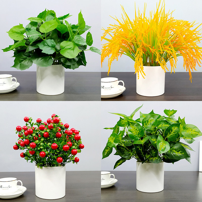 仿真绿萝盆栽假植物室内外装饰塑料小盆栽田园仿真花草假绿萝摆设