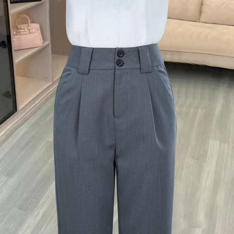 여름 여성 얇은 9부 정장 바지 하이웨이스트 스트레이트 2024 작은 사람들을 위한 새로운 얇은 얼음 실크 하렘 바지