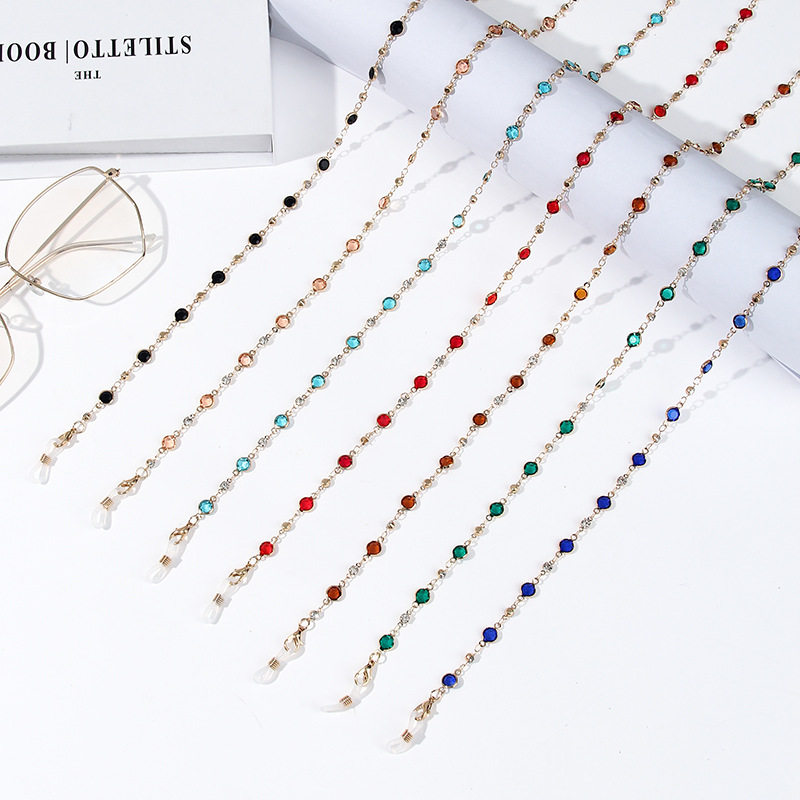 欧美包边玻璃连接+水钻手工链眼镜链口罩链配饰防滑防丢耳机金属