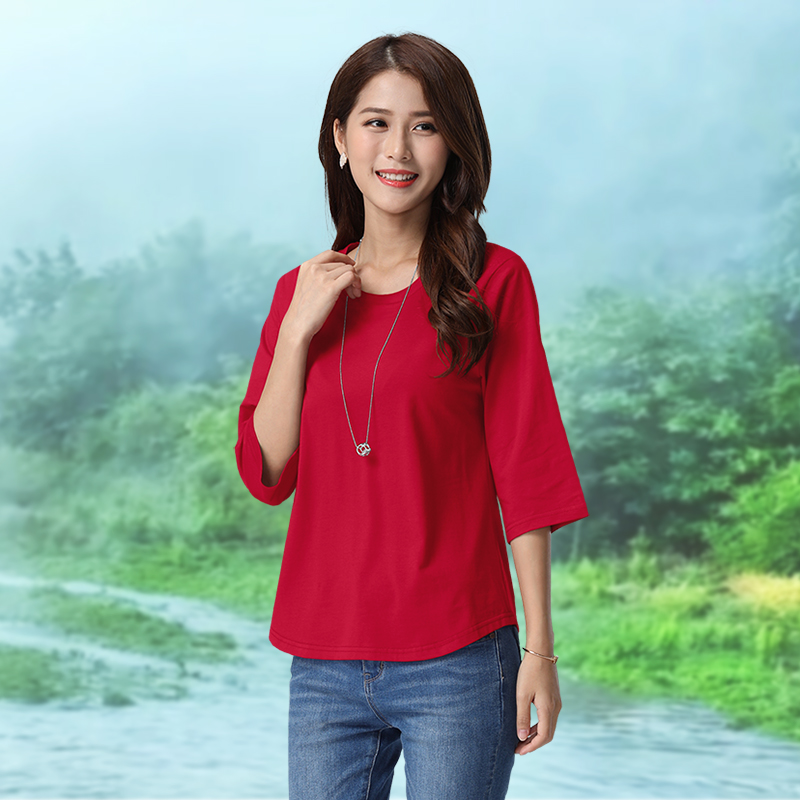 七分袖纯棉宽松加厚上衣女
