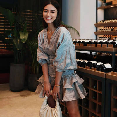 NOHASHTAG 春夏小众设计感甜酷风纯亚麻收腰连衣裙