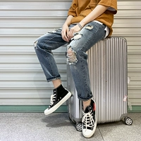 Mùa hè 2019 mới nam Hàn Quốc chín điểm quần jeans lỗ nam quần hoang dã 9 điểm xu hướng 312 - Quần jean quần áo nam hàng hiệu