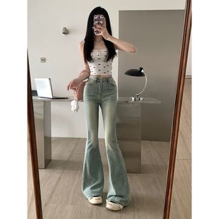 高腰ins潮马蹄喇叭裤 复古蓝色微喇牛仔裤 百搭修身 女春秋新款 韩版