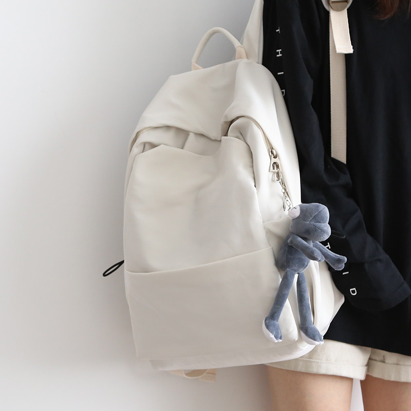 nr白色森系百搭纯色大容量双肩包女书包女初中生大学生背包女双肩